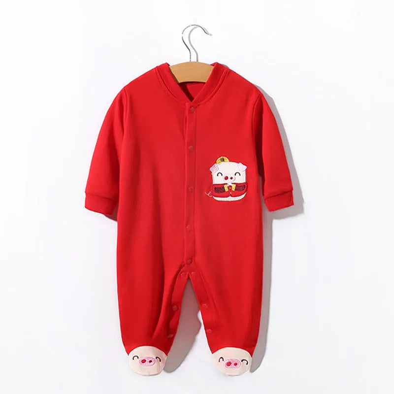 Cotton baby bodysuit with red deer print long sleeves in 59cm size