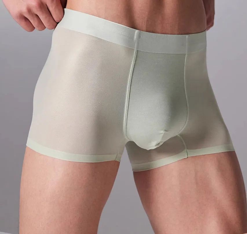 Men's lightweight seamless fitness underwear in black, shown flat, highlighting the antibacterial fabric and stretchy material.