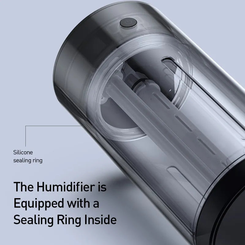 Black aluminium alloy car humidifier and aromatherapy diffuser with USB cable for 12V power.