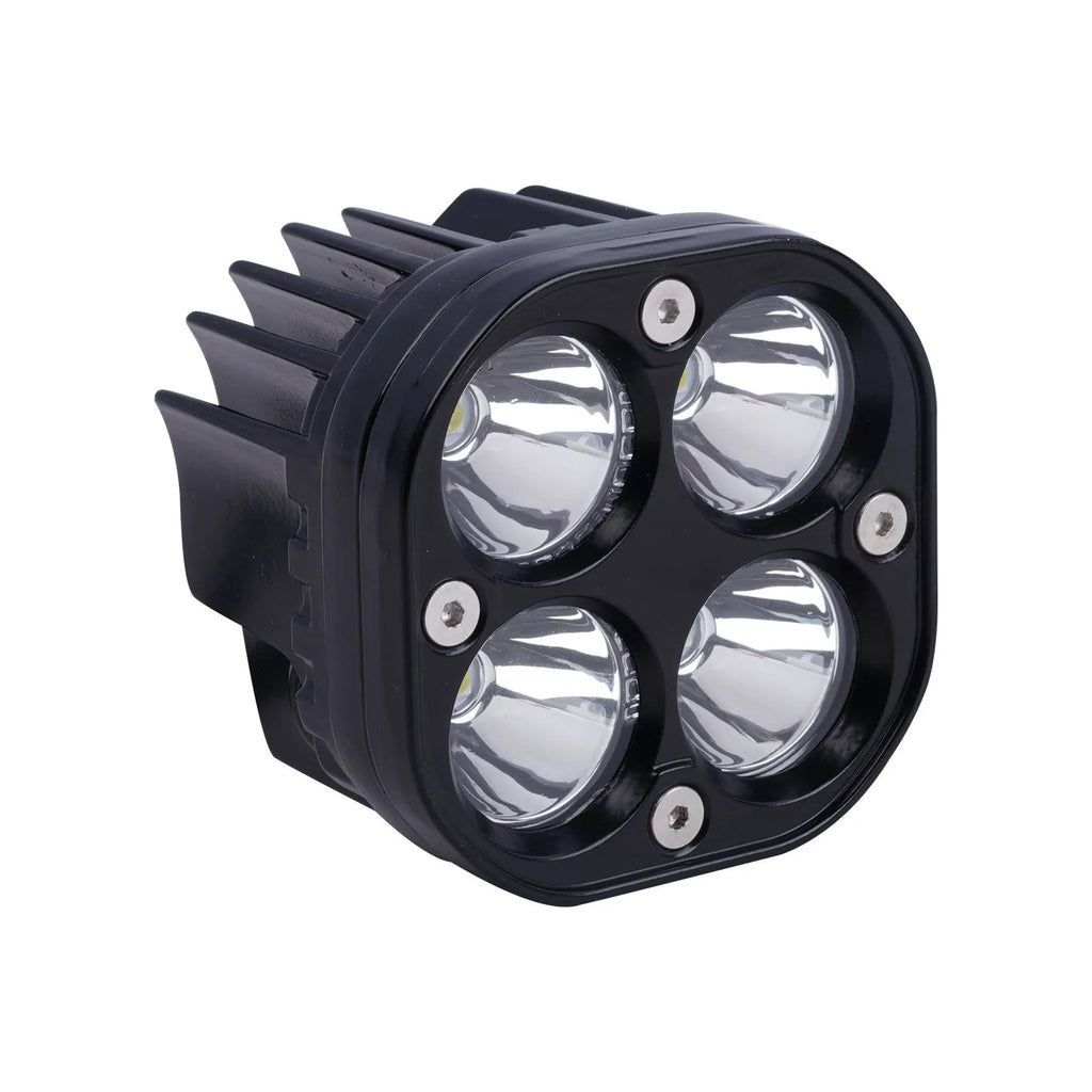 Four-eye vehicle headlight modification with aluminium base plate showing white and yellow light options