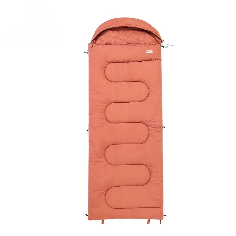 Ochre and olive green 100% cotton ultra-light portable sleeping bag quilt for outdoor camping.