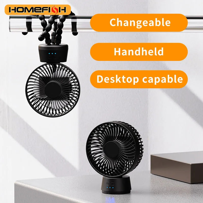 HOMEFISH F2 automatic shaking portable fan with LED light on removable bracket