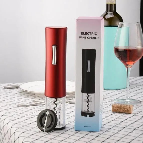 Electric wine opener with foil cutter in black, red or white colour with 23.5cm plastic body