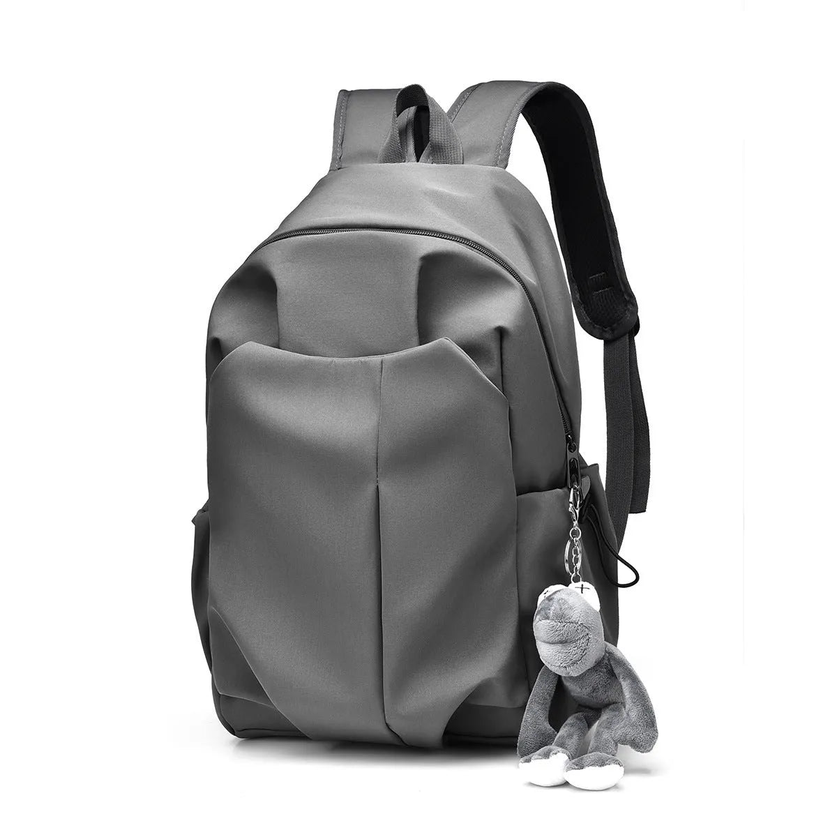 Casual large capacity backpack Oxford cloth 20-35L in black with curved shoulder strap and sewing line detail