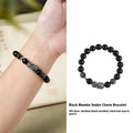 Men's S925 sterling silver bracelet with obsidian black hair crystal and detailed snake zodiac design on a black background.