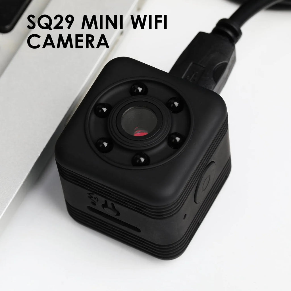 Black SQ29 waterproof sports camera with MicroUSB port and TF card slot