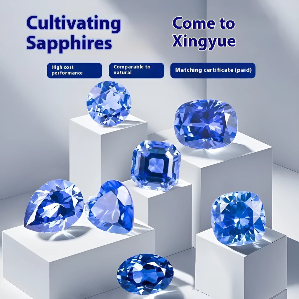 Royal blue cultivated gems with love shaped tiara cut in multiple shapes and carat weights