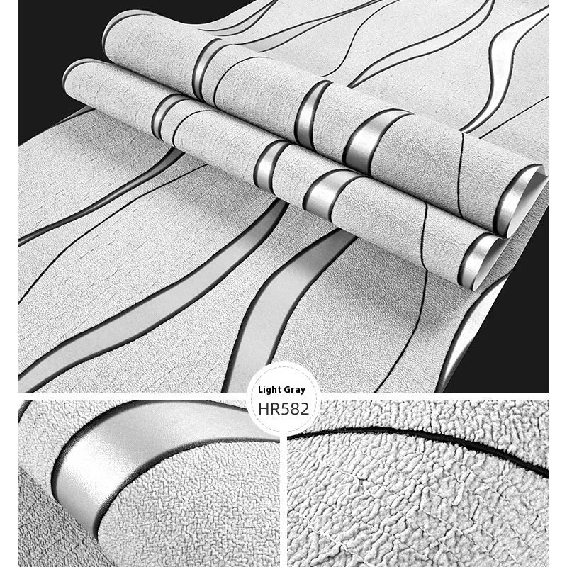 3D curve stripe pattern decorative wallpaper roll in light grey and dark brown deerskin velvet texture