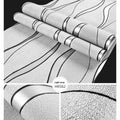 3D curve stripe pattern decorative wallpaper roll in light grey and dark brown deerskin velvet texture