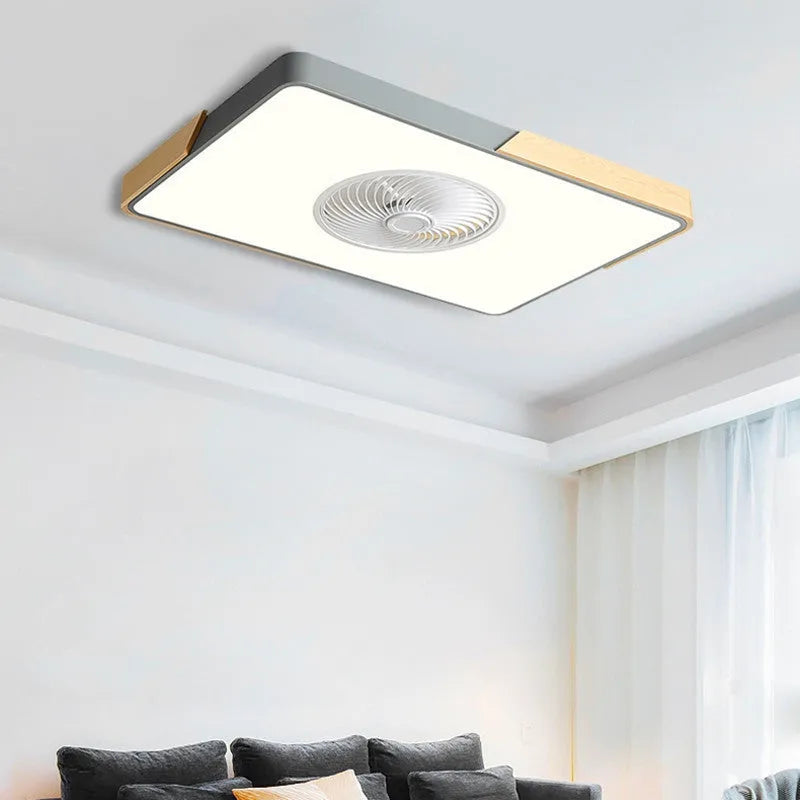 Nordic style ceiling fan with integrated light fixture in a solid wood frame