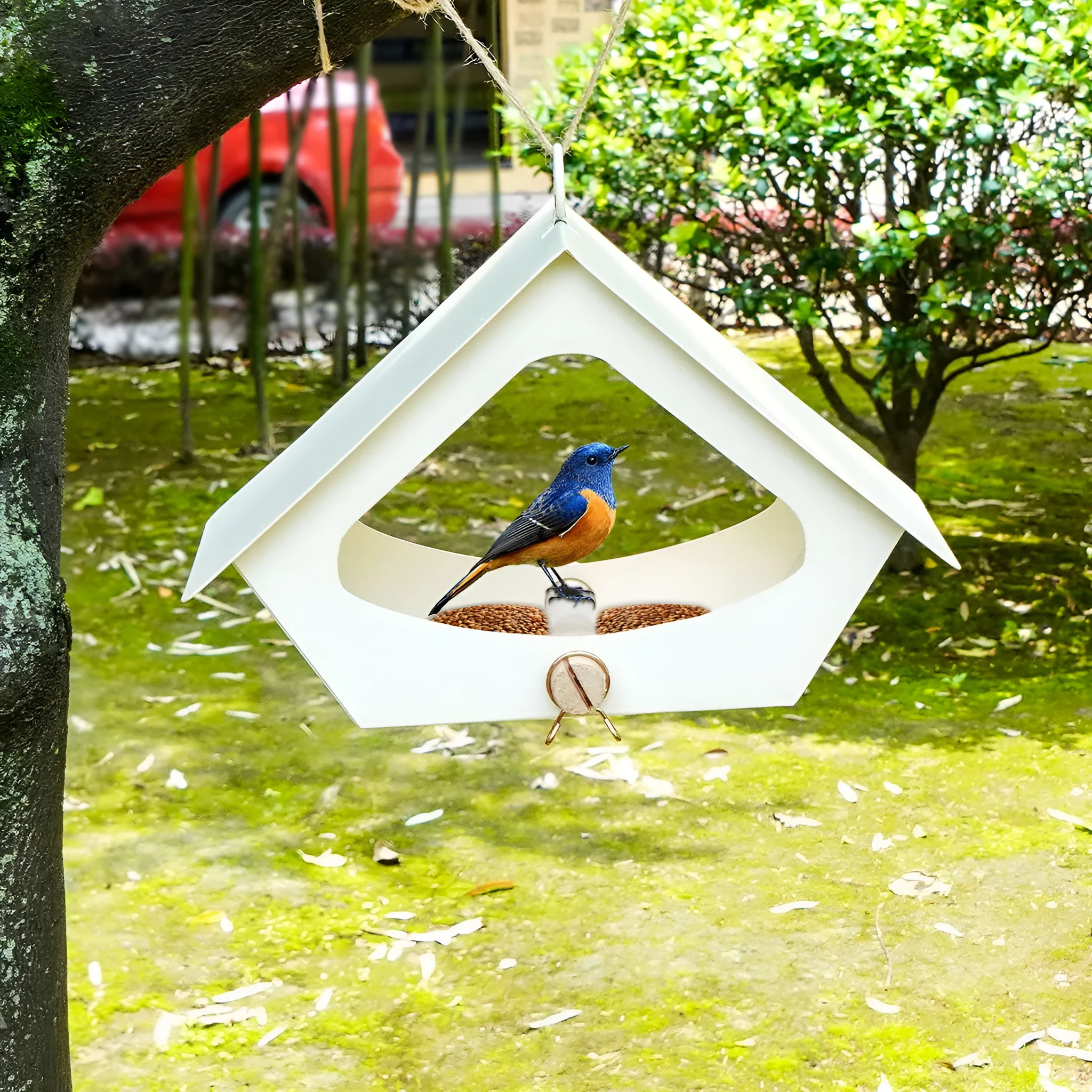 European-style iron bird nest feeder with anti-rain roof in modern simple design