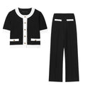 Women's casual suit set with beaded top and high-waisted trousers in street fashion style