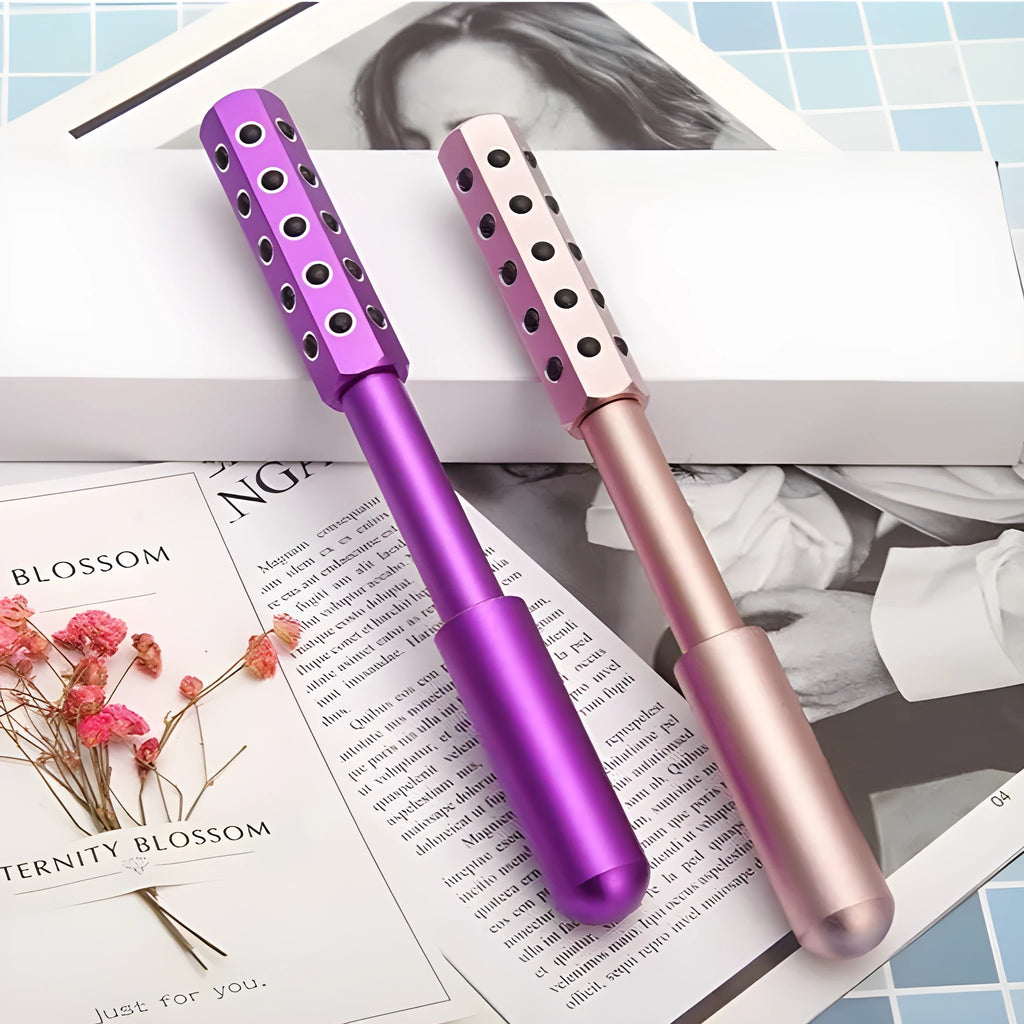 Purple germanium particle facial massage roller with 24 beads for manual skincare