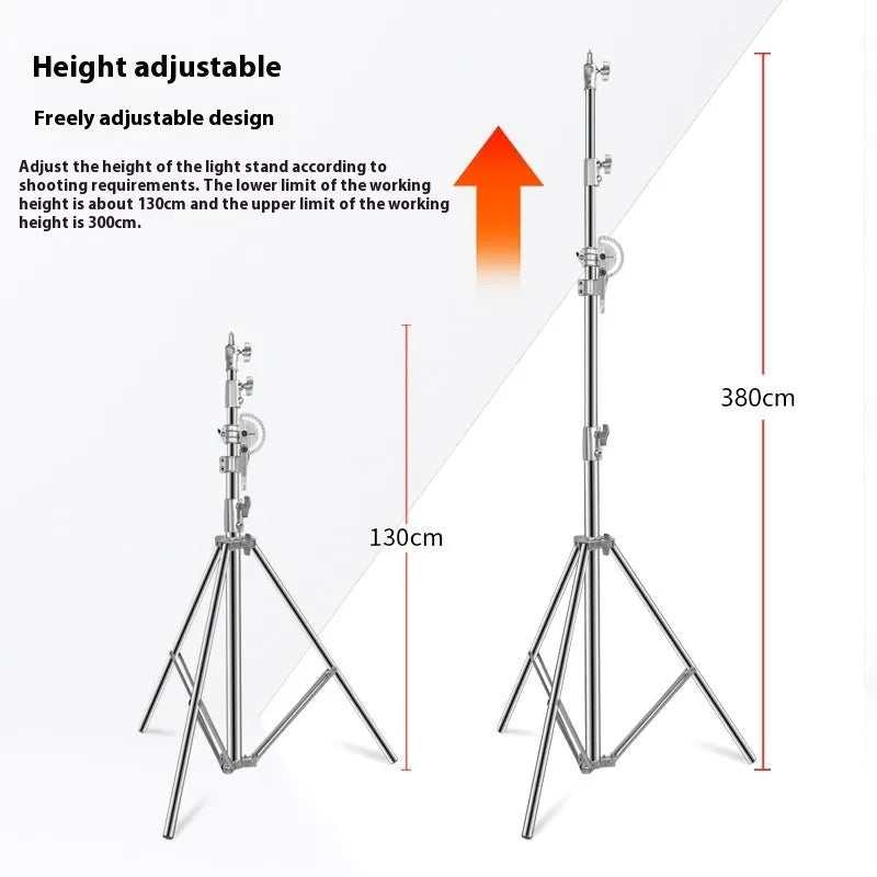 Stainless steel telescopic ceiling lamp rack extended to full height with silver finish