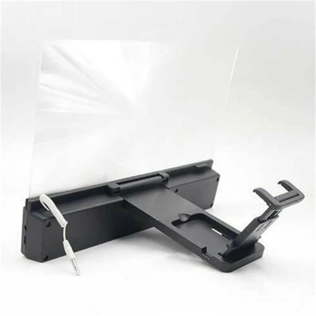 12-inch foldable mobile phone screen amplifier with gooseneck stand and built-in speakers.
