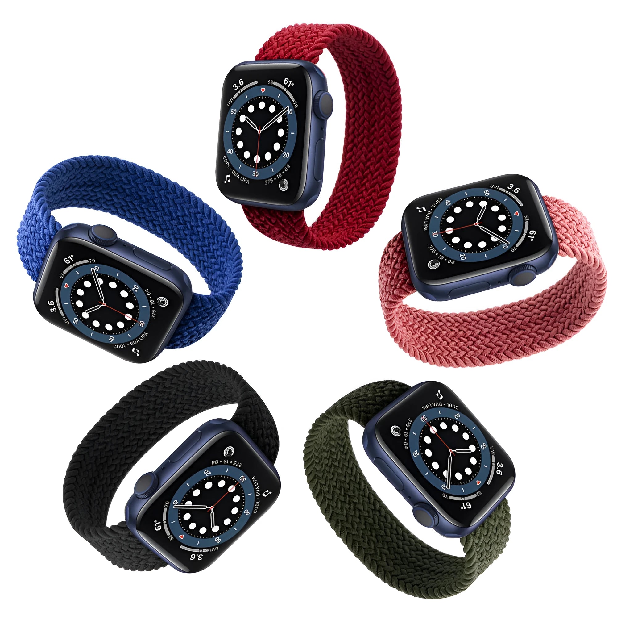 Nylon woven Apple Watch strap with plastic connector head in multiple colour options