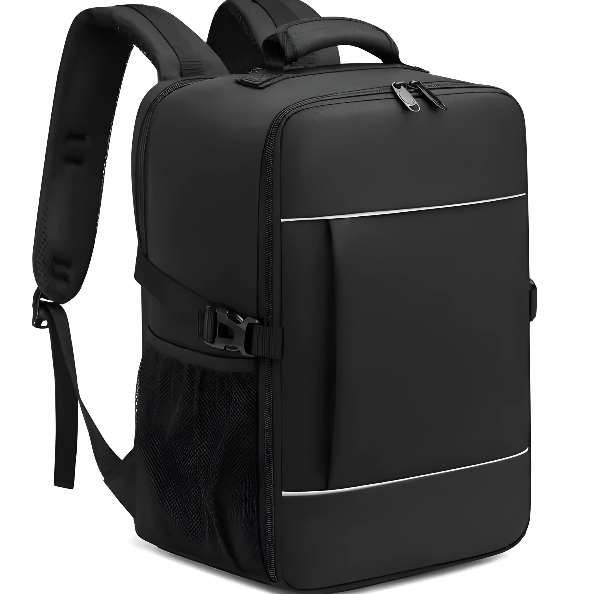 Water repellent Derm outdoor travel computer backpack in black with airpillow straps, 36-55L capacity