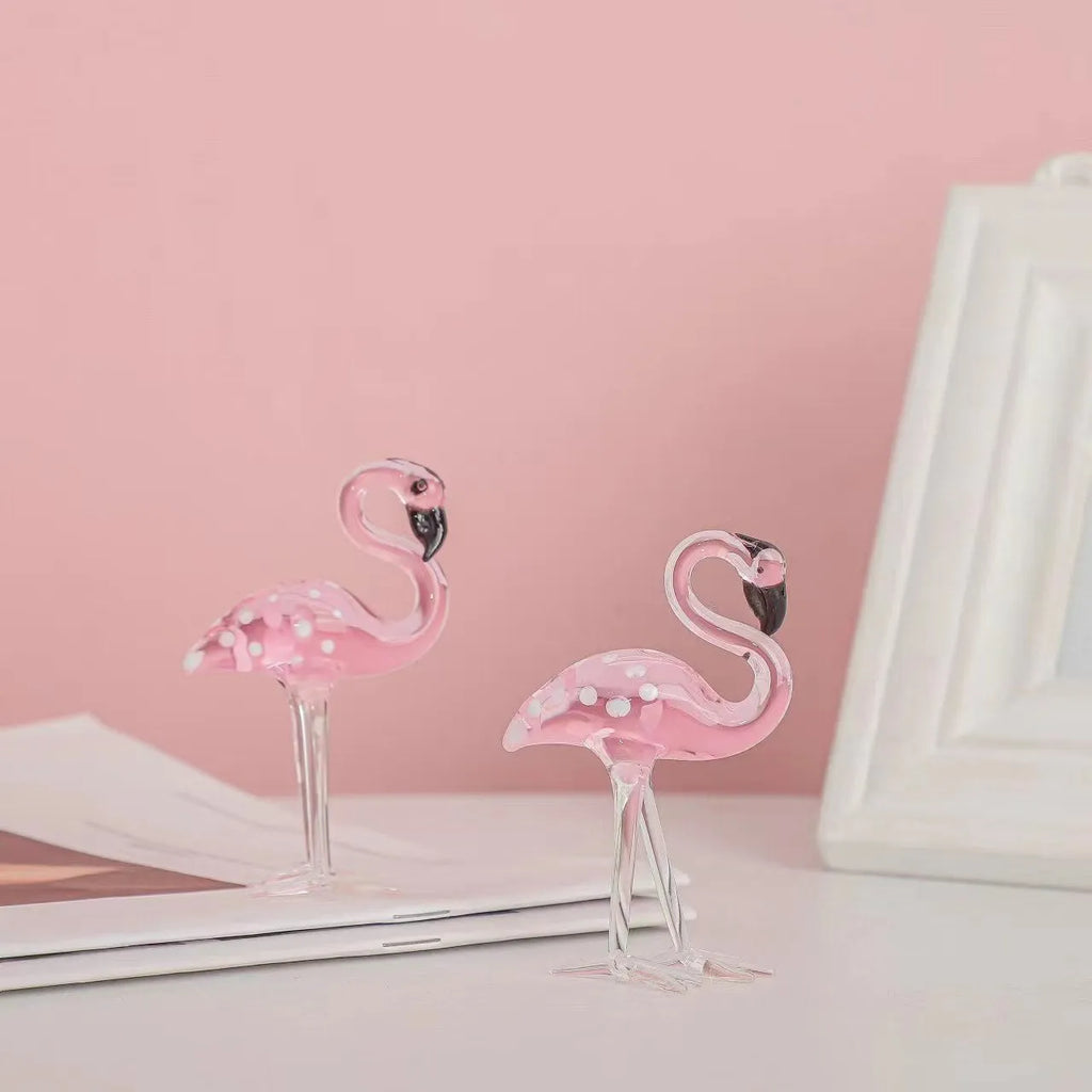 Pink crystal flamingo decorative prop for modern home table or shelf display.