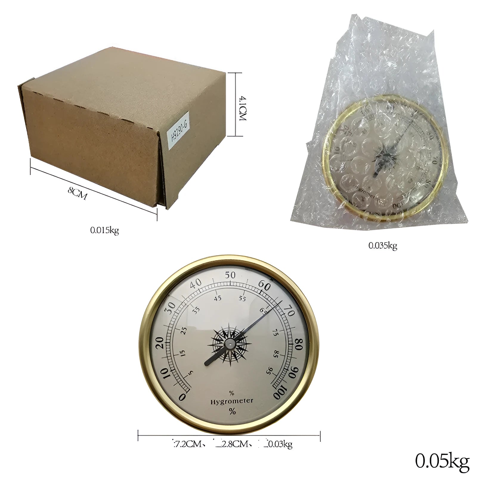 Aluminium analog thermometer and hygrometer with circular 72mm diameter display