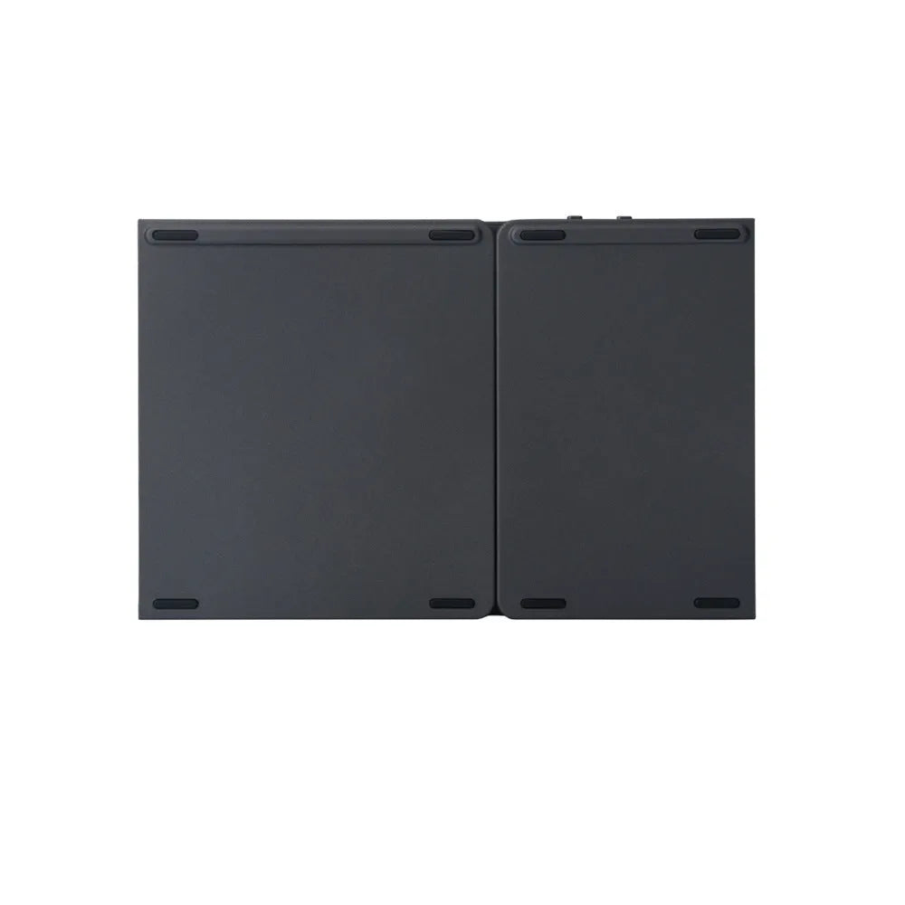 Tri-fold folding Bluetooth keyboard shown both folded and unfolded with integrated touchpad