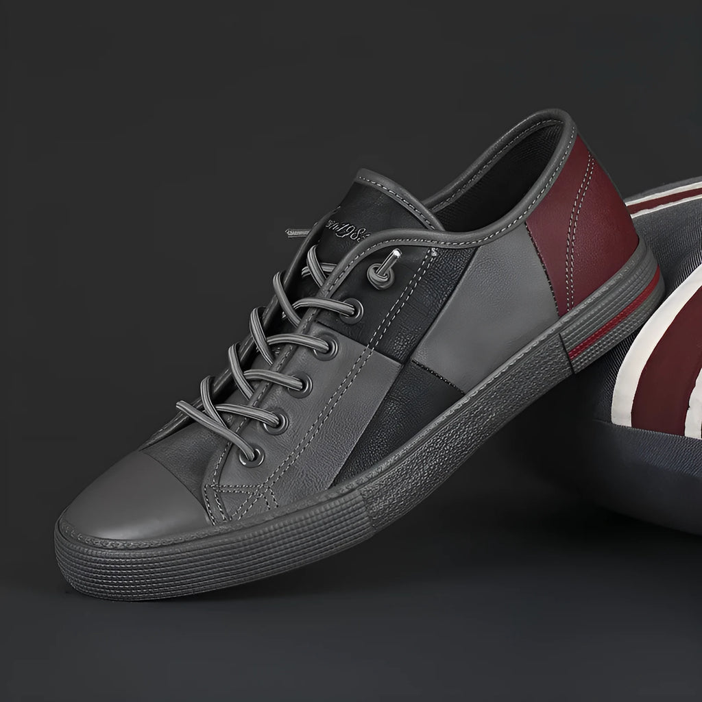 Men's colour matching leather shoes with elastic band and microfiber upper
