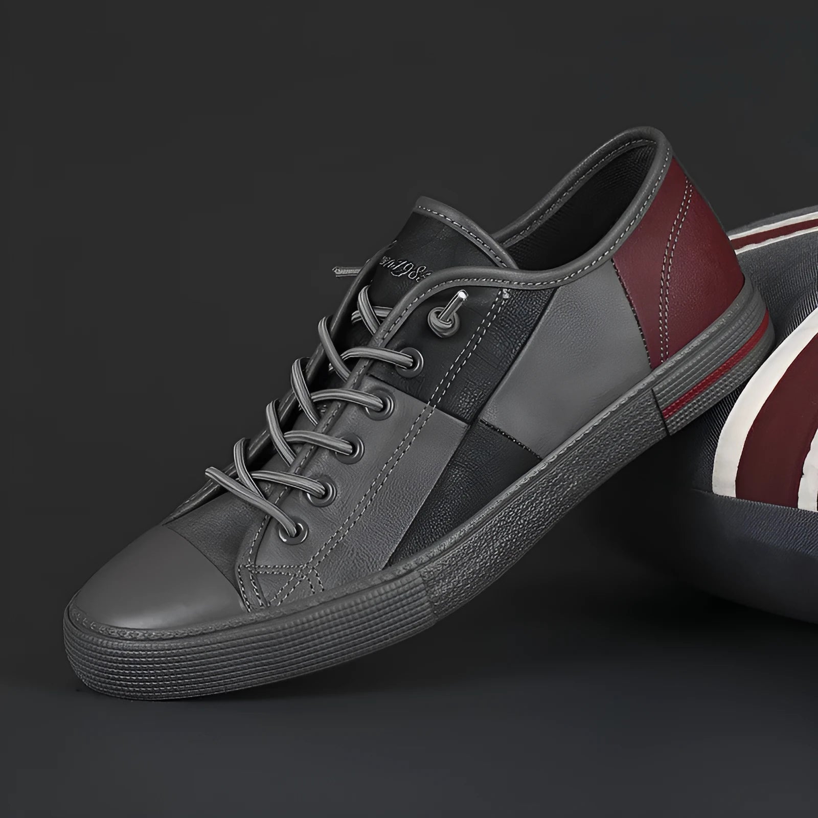 Men's colour matching leather shoes with elastic band and microfiber upper