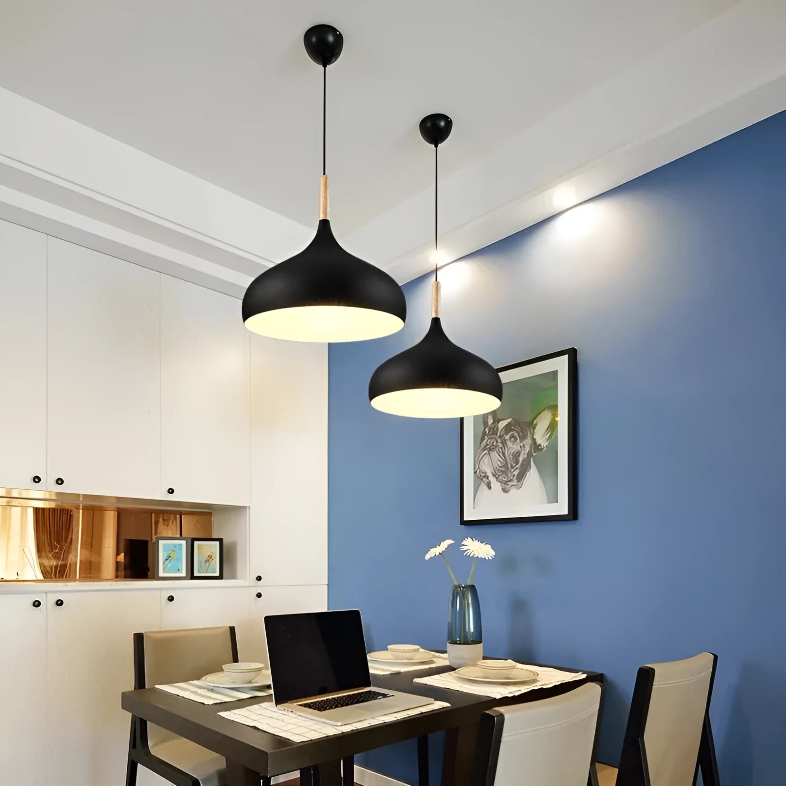 Modern single head fishline pendant lamp chandelier with adjustable height in black, blue, green, grey, pink or yellow
