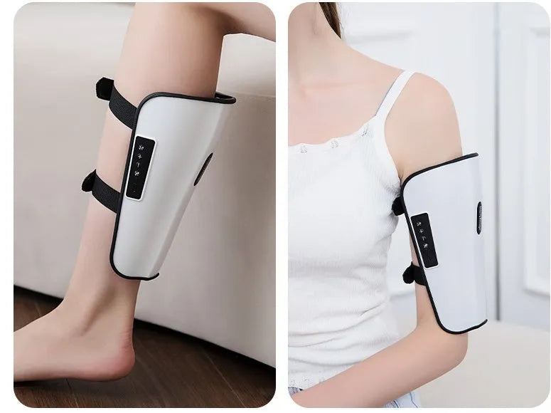 White USB-powered leg massager with infrared physiotherapy and electrotherapy pulse vibration functions