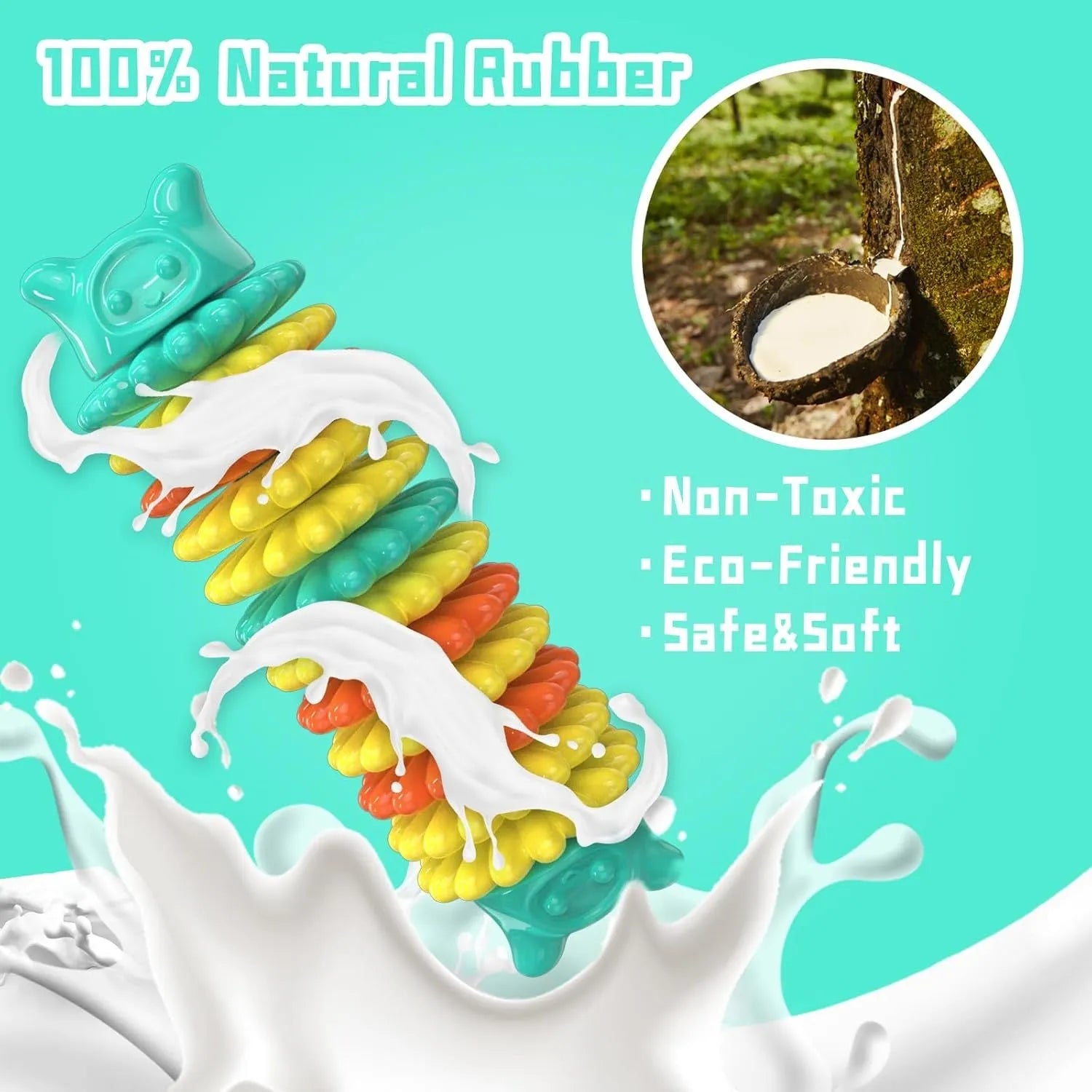 Blue caterpillar-shaped dog chew toy made from natural rubber for aggressive chewers