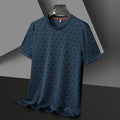 Men's round neck jacquard short sleeve casual shirt in polyester ice silk fabric