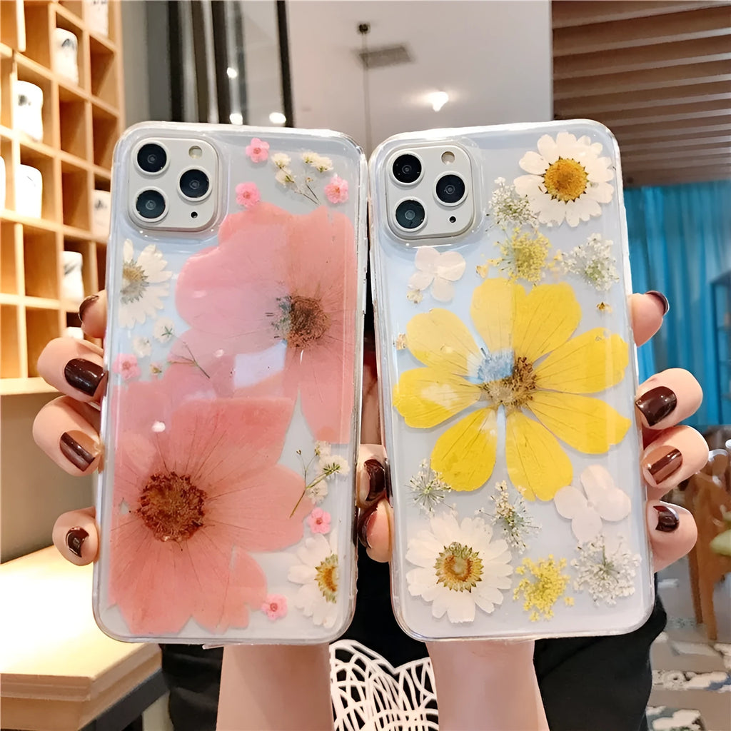 Floral TPU phone case for iPhone showing large pink flower design on a smartphone back cover.