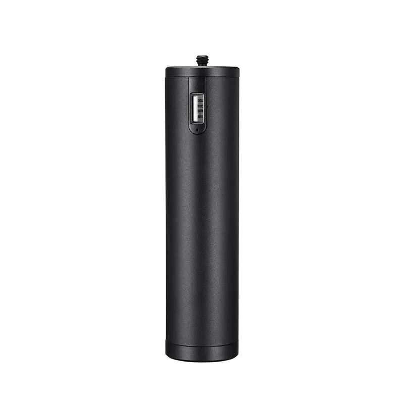 Black aluminium power bank with carry handle showing 6800mAh capacity