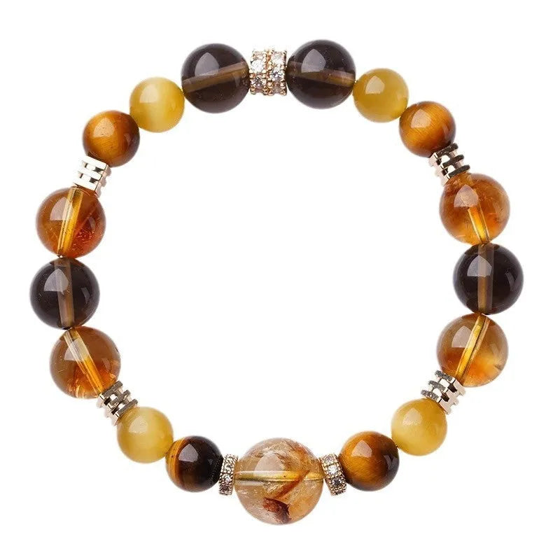 Tiger-eye crystal bracelet with Jinba tower pattern in geometric design