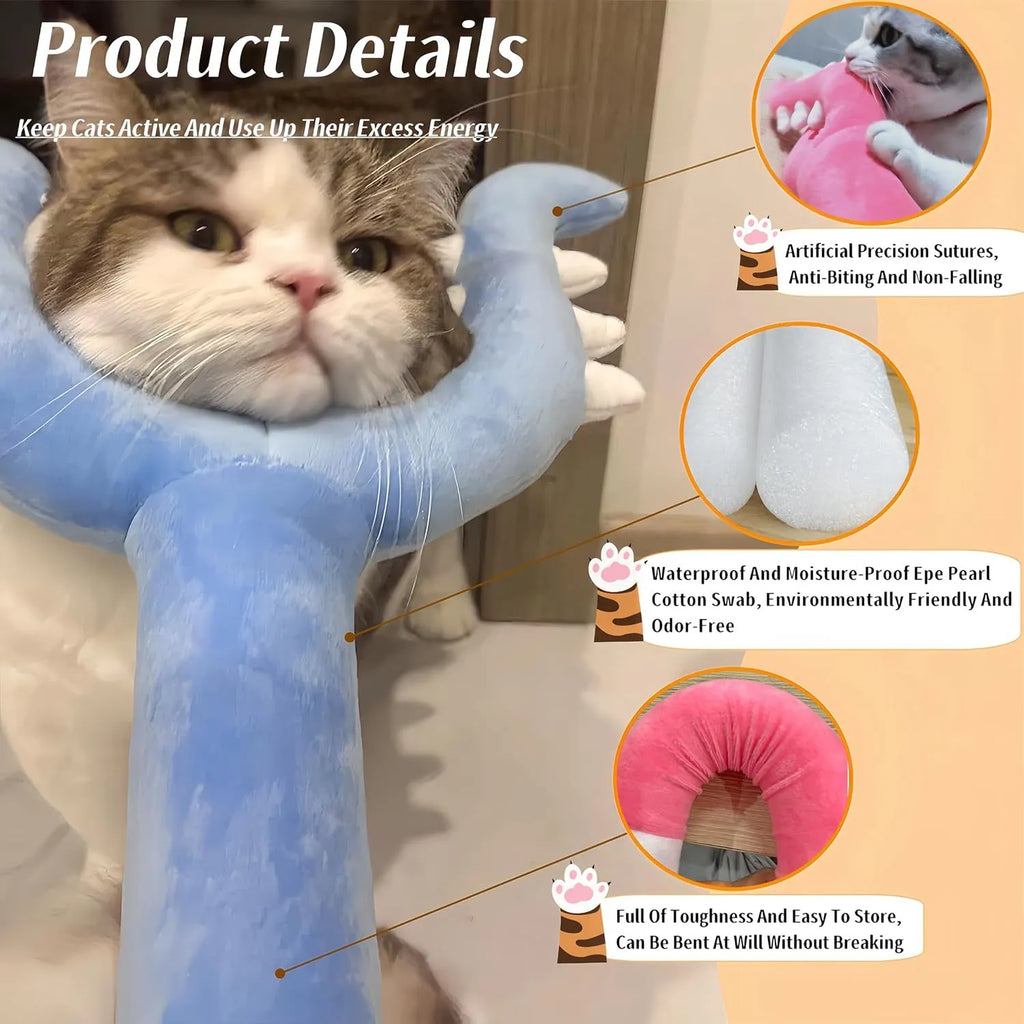 70cm blue plush cat wand toy with foam-filled tip for interactive indoor pet play