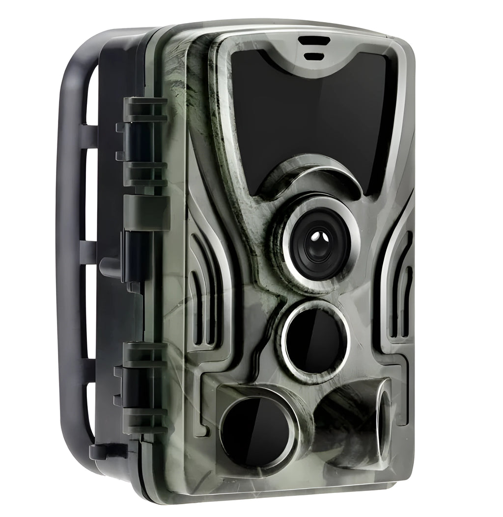 Green cellular trail camera for hunting with LCD screen and sensor lens