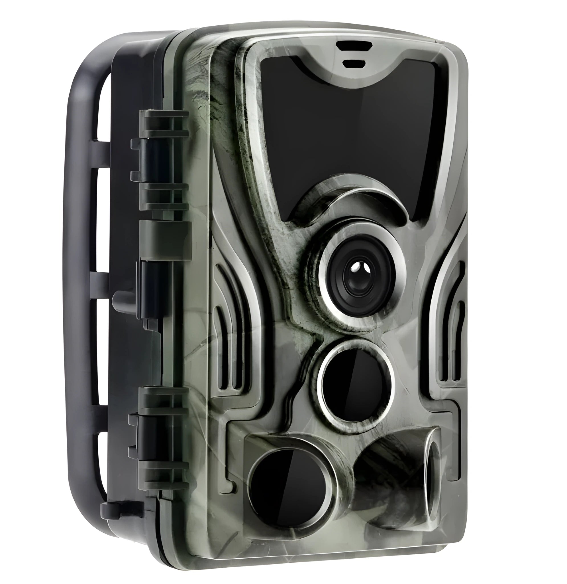 Green cellular trail camera for hunting with LCD screen and sensor lens