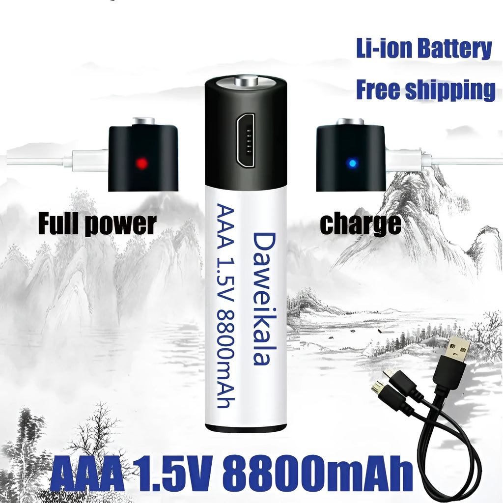 USB rechargeable battery 1.5V AA AAA 9800mAh 8800mAh with 1500 cycles