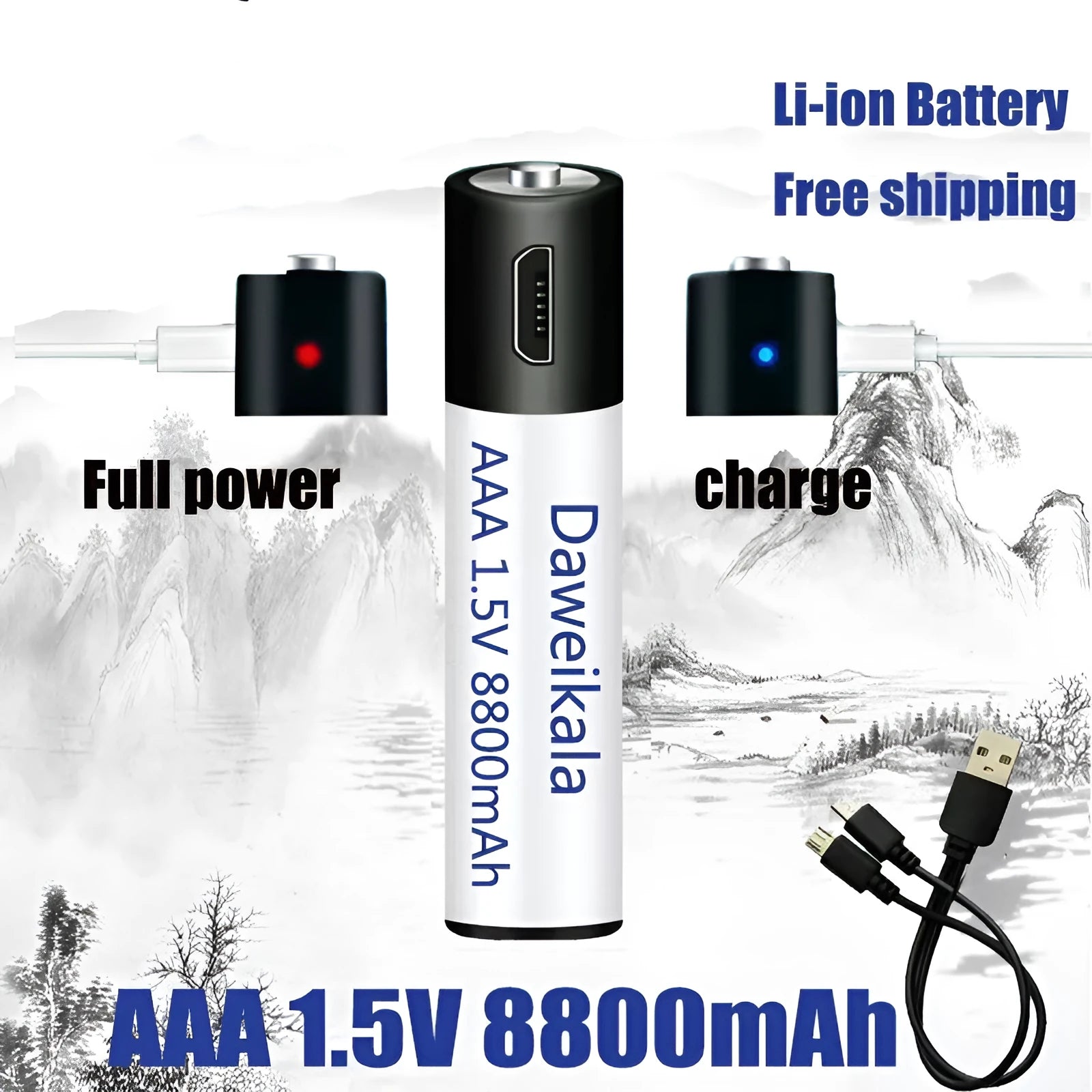 USB rechargeable battery 1.5V AA AAA 9800mAh 8800mAh with 1500 cycles