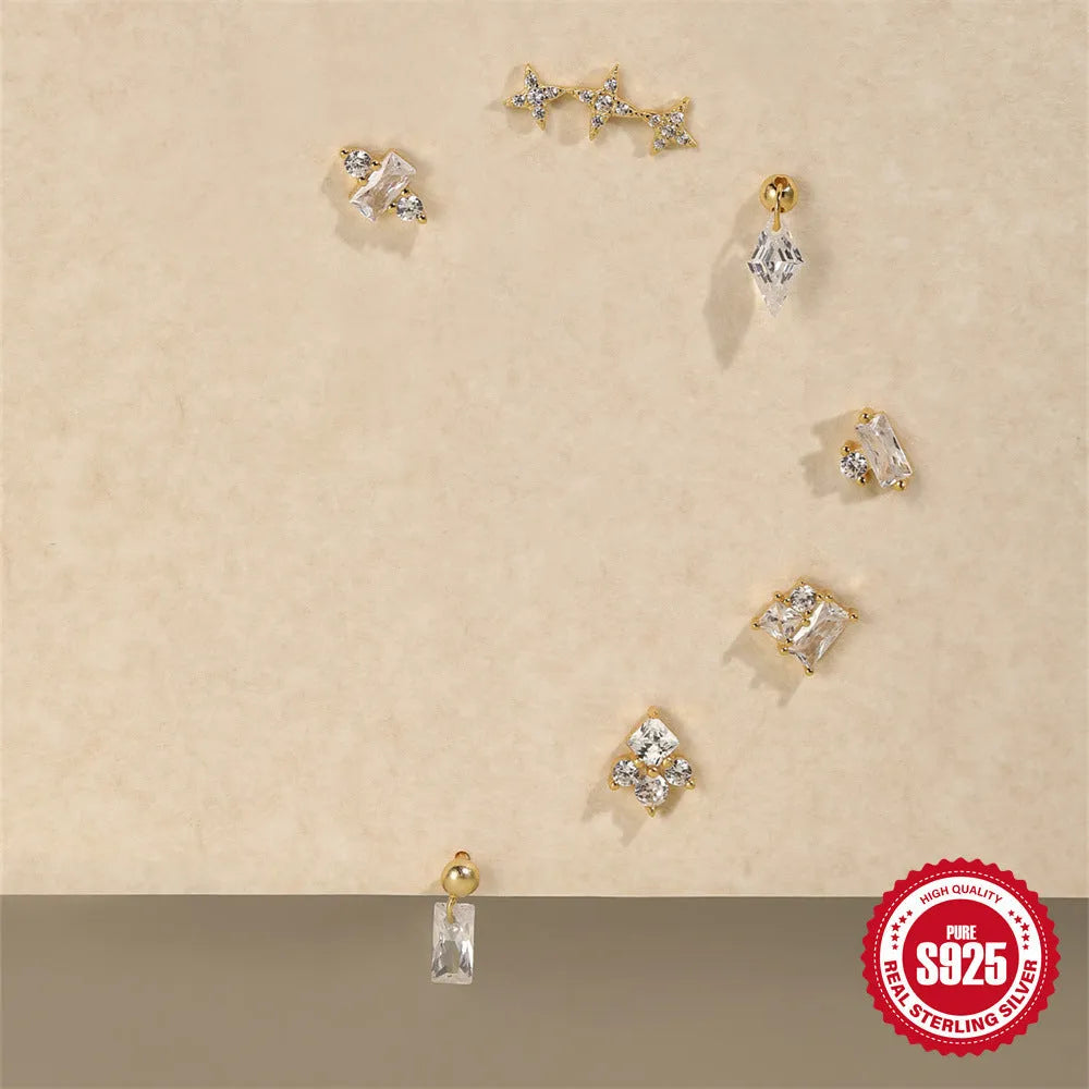 Women's S925 sterling silver flower gravel stud earrings with golden electroplated finish