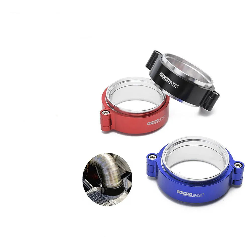 Aluminium turbo exhaust clamp for 2-3 inch downpipes in black, blue or red colours