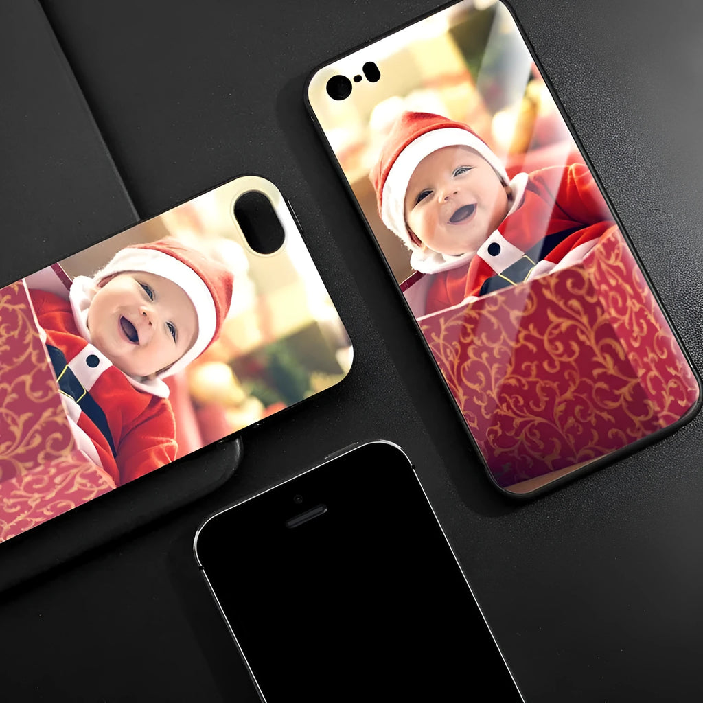 Custom patterned slim iPhone case showing raised edges protecting camera and screen on a compatible phone.
