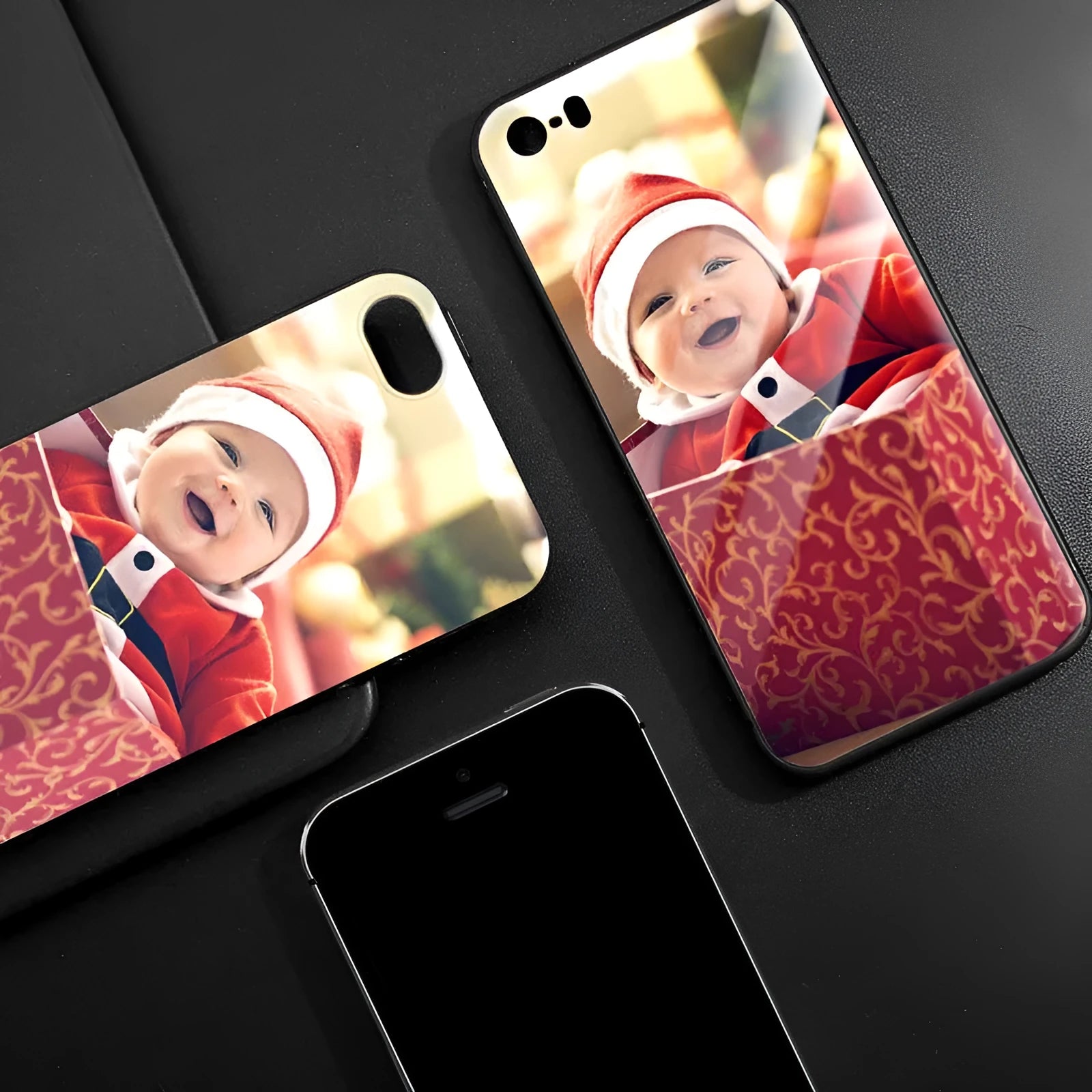 Custom patterned slim iPhone case showing raised edges protecting camera and screen on a compatible phone.