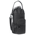 Cloth water bottle pouch with crossbody strap in black, green, and pink colour options