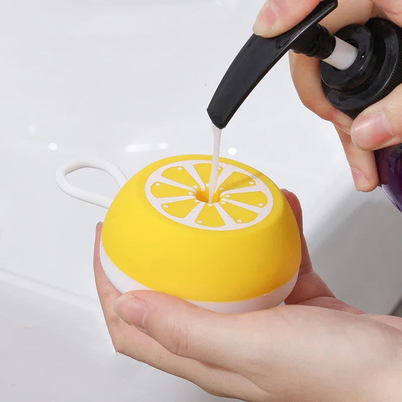 Yellow silicone pet bath brush with grooming comb and massage head functions