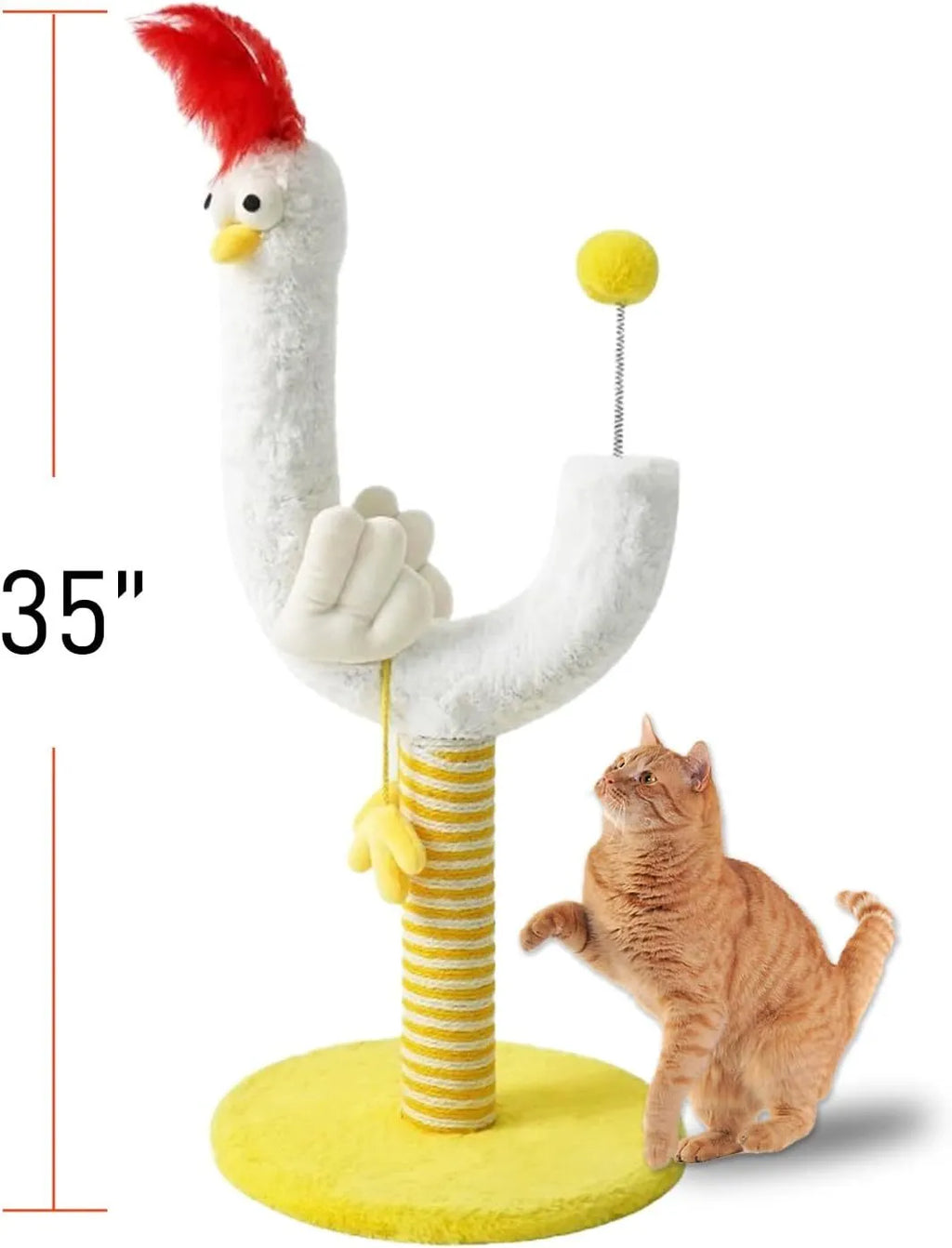 Vertical sisal rope cat scratching post with spring ball, measuring 35x35x88cm