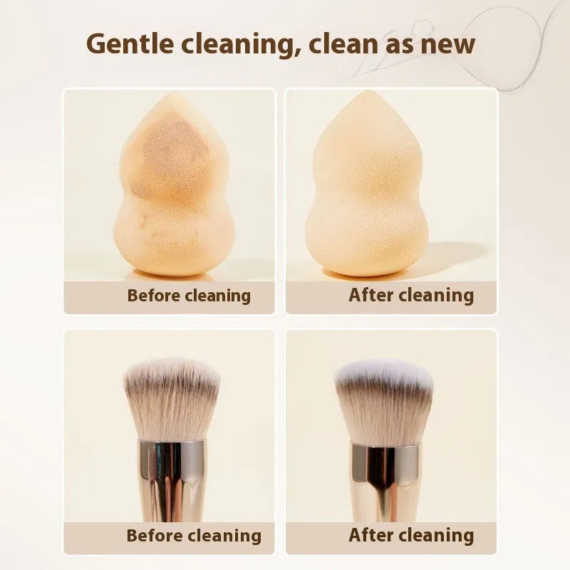 Makeup brush cleaner kit with 80ml detergent and 75ml no-rinse spray for beauty blenders