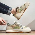 Canvas casual flat heel shoes in Milan green or beige colour options
