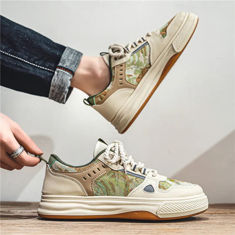 Canvas casual flat heel shoes in Milan green or beige colour options