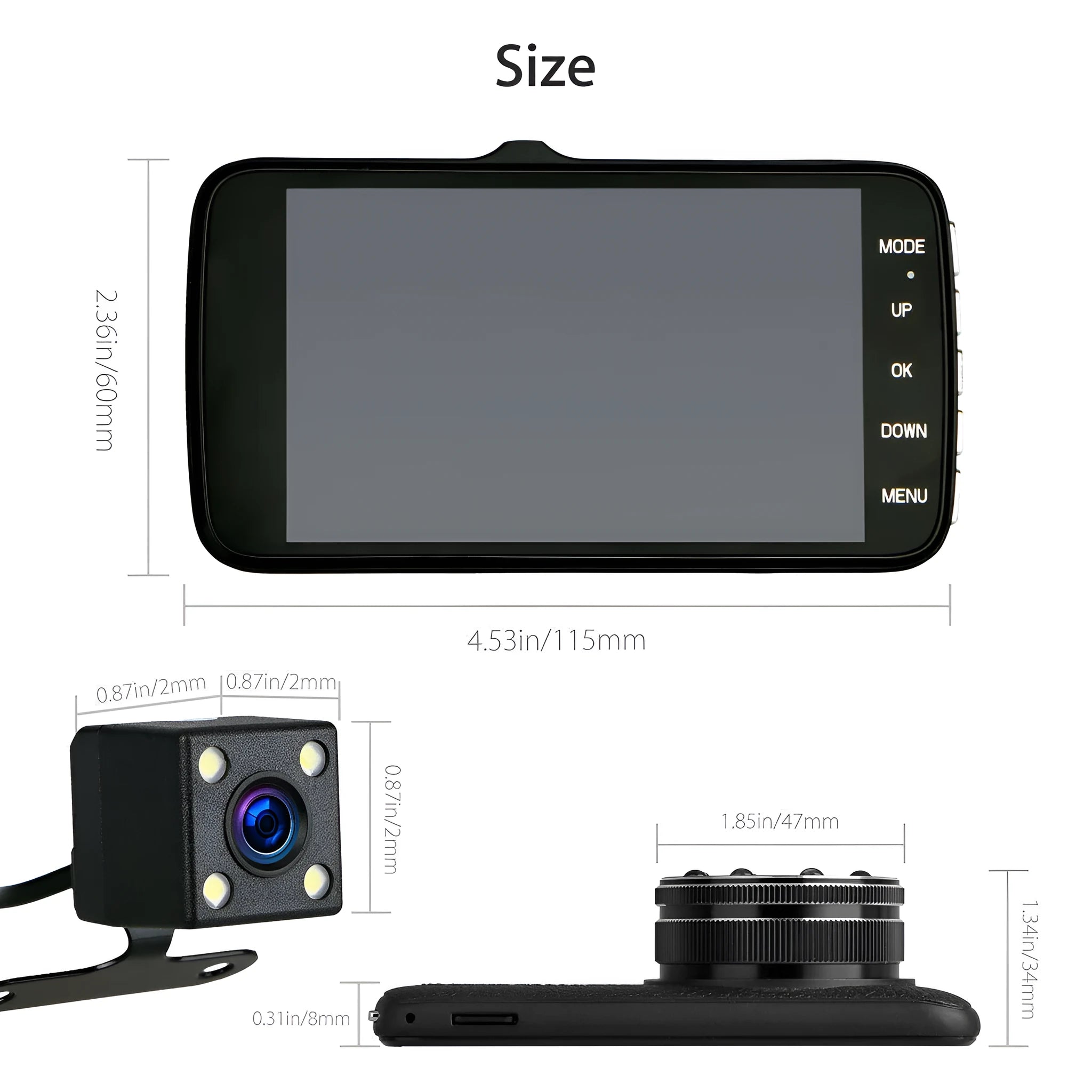 HD driving recorder with 8 night vision lights and 4.0 inch screen, dual lens 32GB model