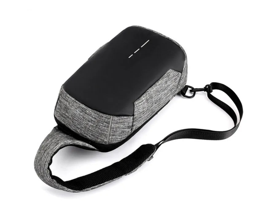 Oxford cloth waterproof chest bag in dark blue with zipper opening and adjustable strap
